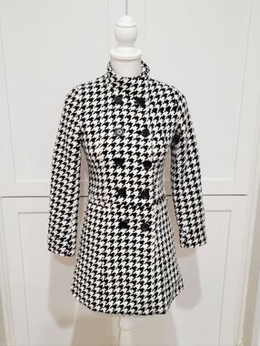 George Girls Black & White Houndstooth Double-Breasted Coat | Size 10-12